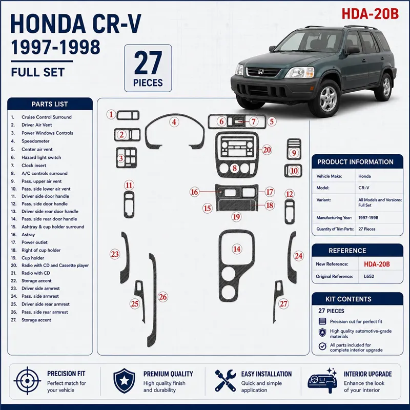 Honda CR-V 1997-1998 set completo kit rivestimento cruscotto e interni 3D 27 pezzi