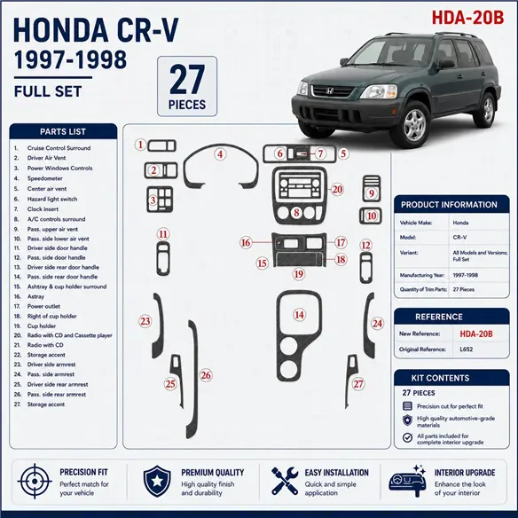 Honda CR-V 1997-1998 set completo kit rivestimento cruscotto e interni 3D 27 pezzi