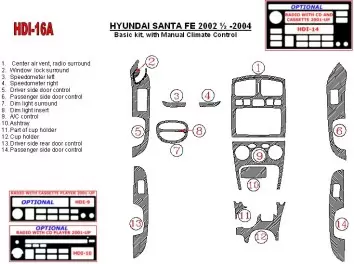 Hyundai Santa Fe 2002-2004 Basic Set, With Manual Gearbox Climate Control, 15 Parts set Cruscotto BD Rivestimenti interni