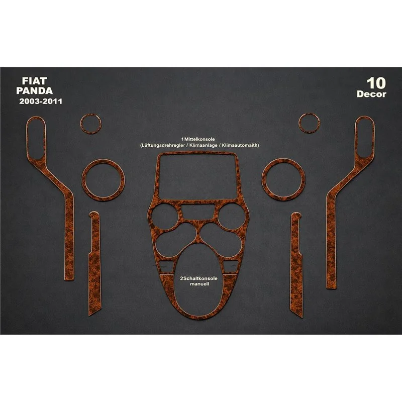 Fiat Panda 2003-2011 kit cruscotto 3D, 10 pezzi
