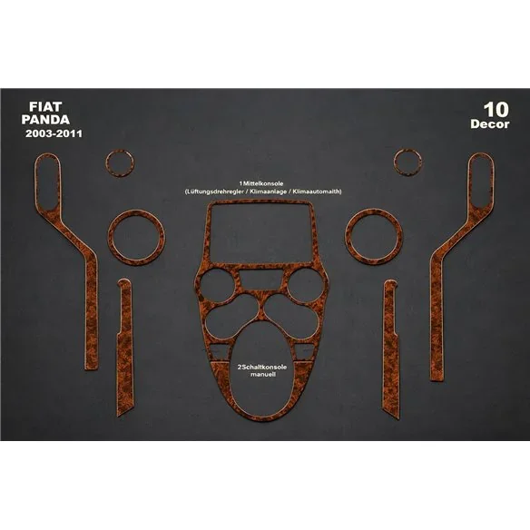 Fiat Panda 2003-2011 kit cruscotto 3D, 10 pezzi