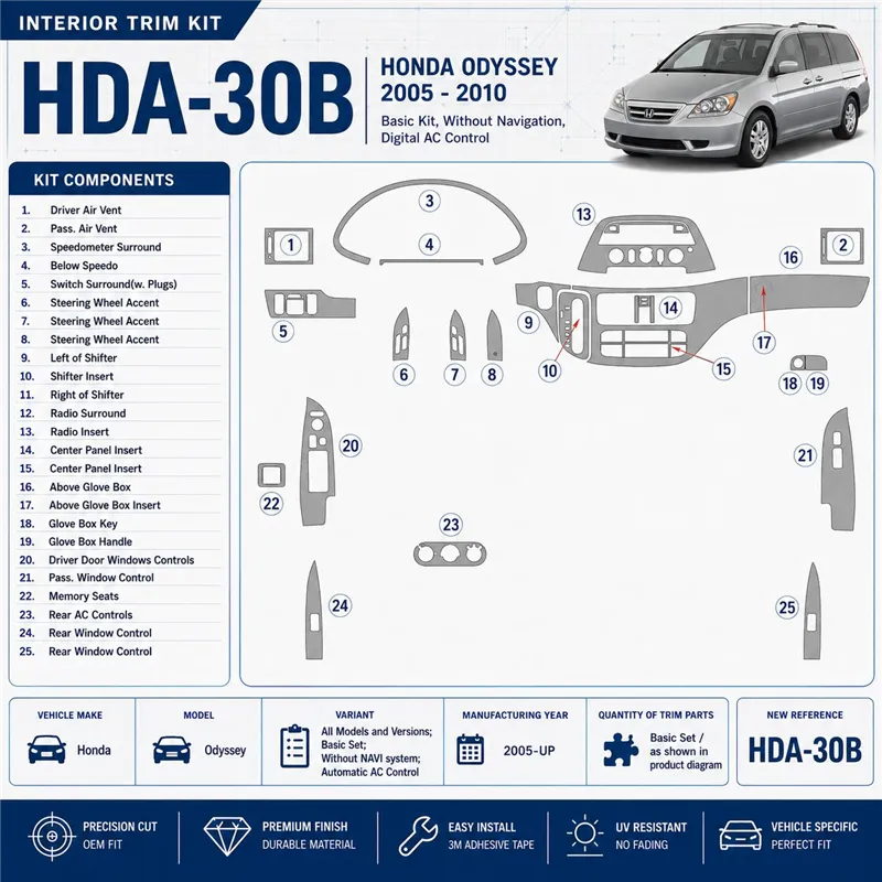 Honda Odyssey 2005-in poi Basic Set; senza sistema di navigazione; Automatic comandi climatizzatore kit rivestimento cruscotto e