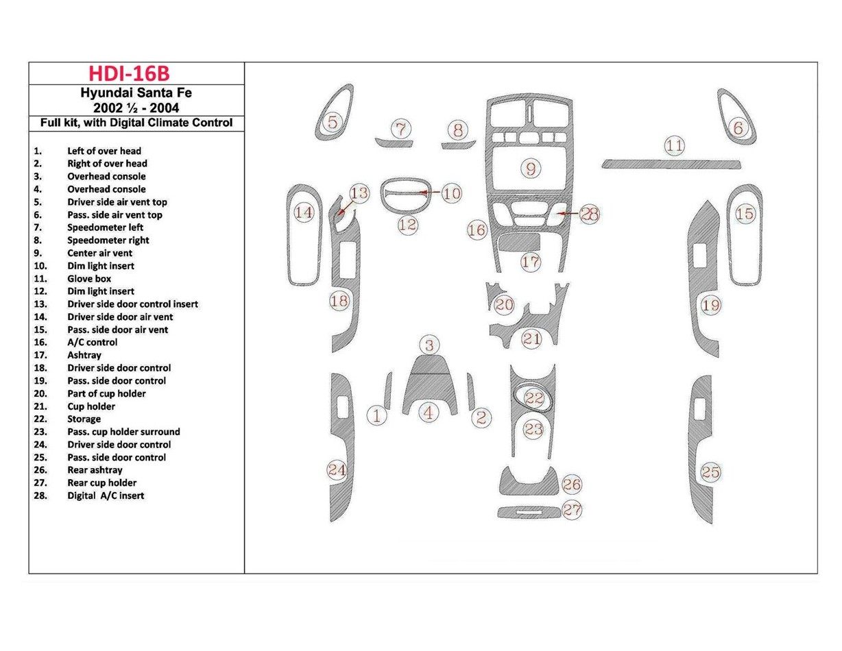 Hyundai Santa Fe 2002-2004 Full Set, With Manual Gearbox Climate Control, 28 Parts set Cruscotto BD Rivestimenti interni Hyundai Santa Fe 2002-2004 Full Set, With Manual Gearbox Climate Control, 28 Parts set Cruscotto BD Rivestimenti interni