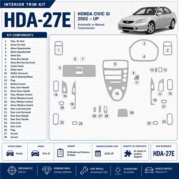 Honda Civic SI 2002-in poi SI Model kit rivestimento cruscotto e interni 3D