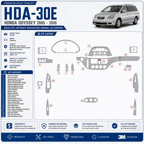 Honda Odyssey 2005-in poi Basic Set; senza sistema di navigazione; Manual comandi climatizzatore kit rivestimento cruscotto e in