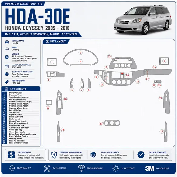 Honda Odyssey 2005-in poi Basic Set; senza sistema di navigazione; Manual comandi climatizzatore kit rivestimento cruscotto e in