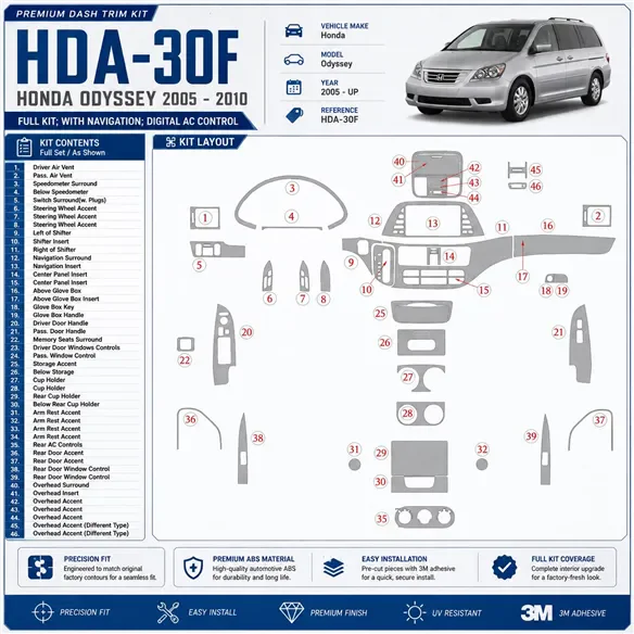 Honda Odyssey 2005-in poi set completo; con sistema di navigazione; Automatic comandi climatizzatore kit rivestimento cruscotto 