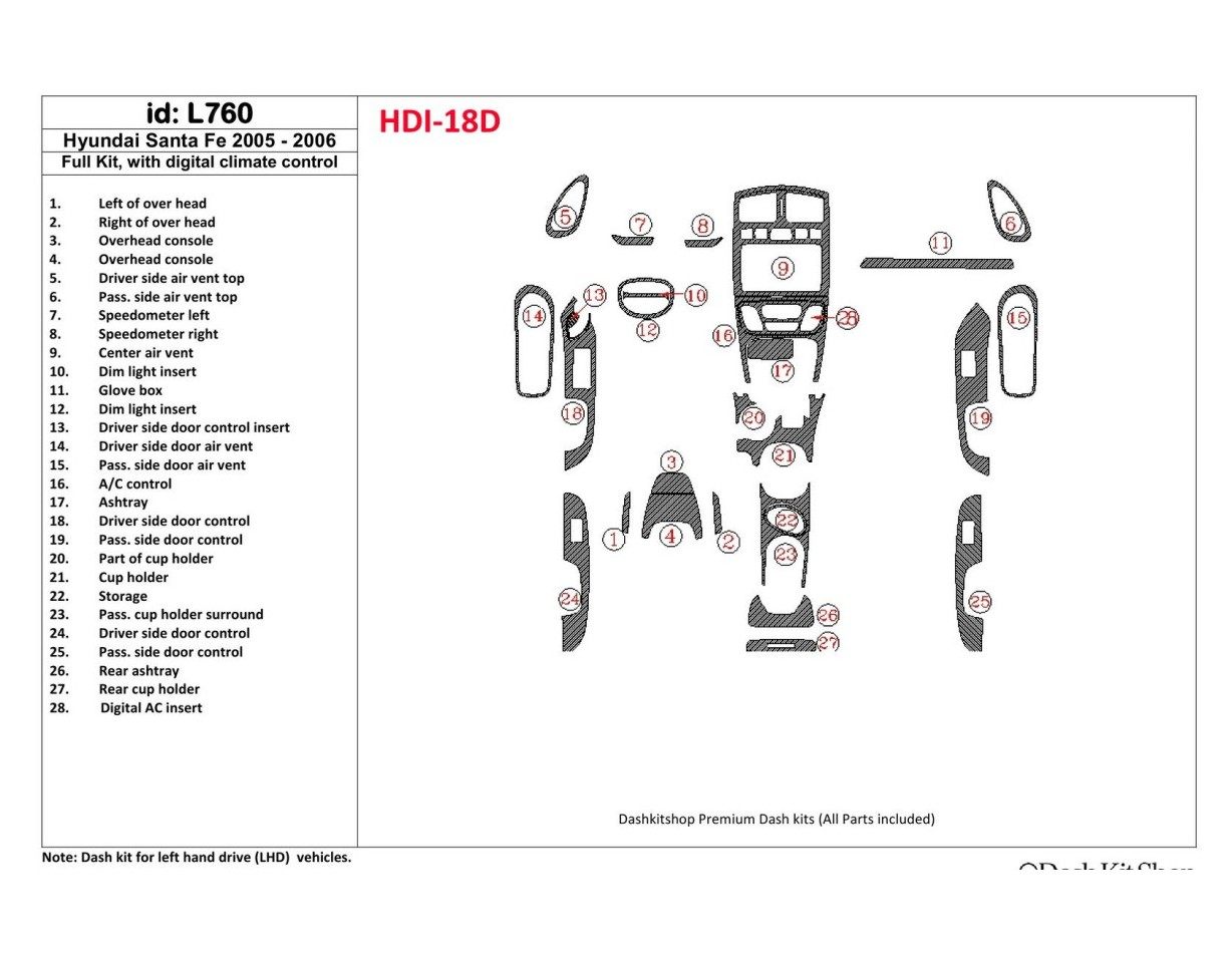 Hyundai Santa Fe 2005-2006 Full Set, with climate-control Cruscotto BD Rivestimenti interni Hyundai Santa Fe 2005-2006 Full Set, with climate-control Cruscotto BD Rivestimenti interni