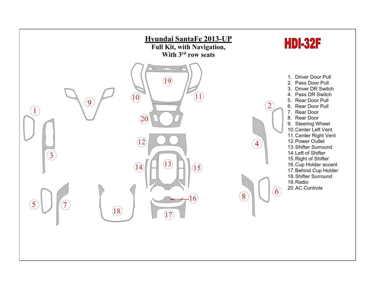 Hyundai Santa Fe 2013-UP Full Set, With NAVI, With 3 row seats Cruscotto BD Rivestimenti interni