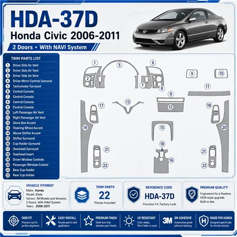 Honda Civic 2006-2011 2 porte; con sistema di navigazione kit rivestimento cruscotto e interni 3D