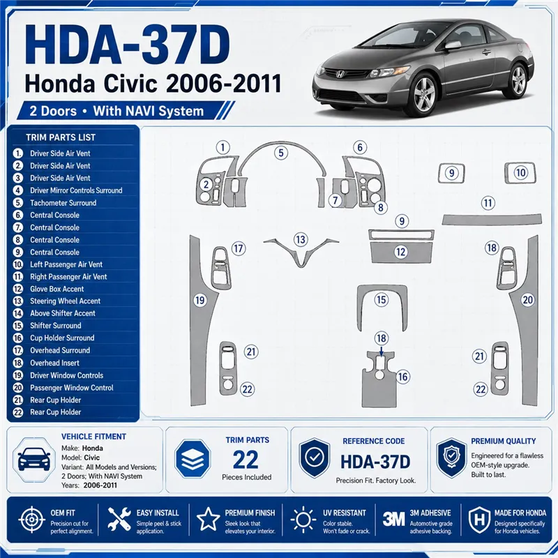 Honda Civic 2006-2011 2 porte; con sistema di navigazione kit rivestimento cruscotto e interni 3D
