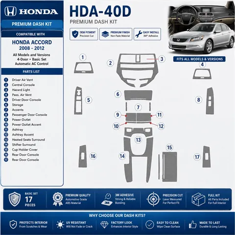 Honda Accord 2008-2012 4-Door; Basic Set; Automatic comandi climatizzatore kit rivestimento cruscotto e interni 3D