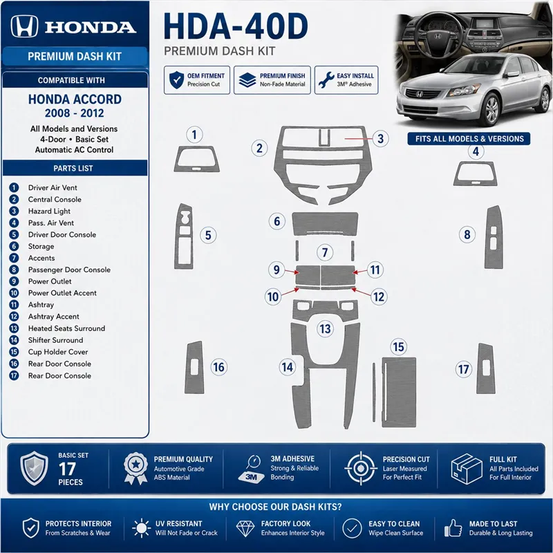 Honda Accord 2008-2012 4-Door; Basic Set; Automatic comandi climatizzatore kit rivestimento cruscotto e interni 3D