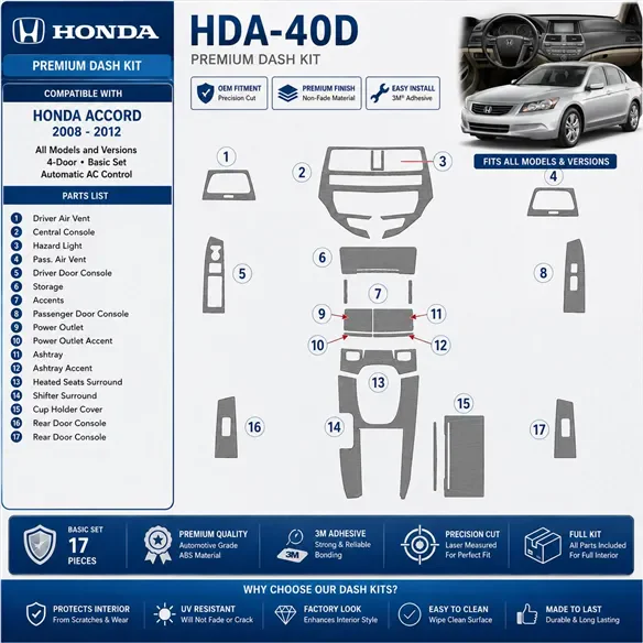 Honda Accord 2008-2012 4-Door; Basic Set; Automatic comandi climatizzatore kit rivestimento cruscotto e interni 3D