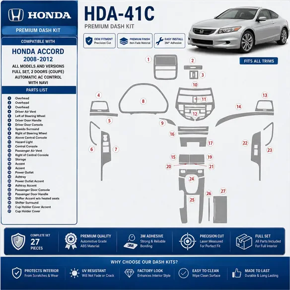 Honda Accord 2008-2012 set completo, 2 porte (Coupe); Automatic comandi climatizzatore; con navigatore kit rivestimento cruscott