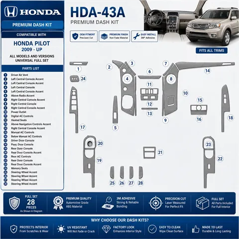 Honda Pilot 2009-in poi Universal set completo kit rivestimento cruscotto e interni 3D
