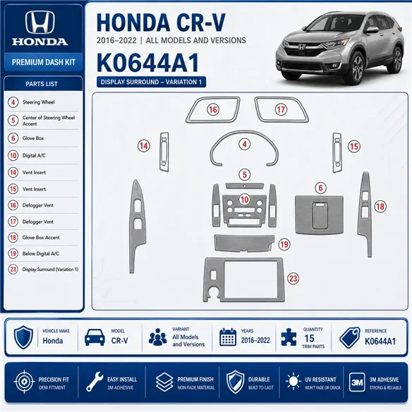Honda CR-V 2016-2022 kit rivestimento cruscotto e interni 3D 15 pezzi