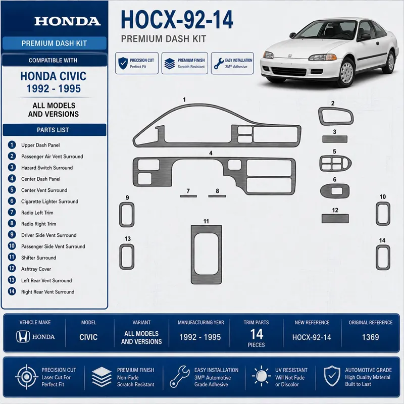 Honda Civic 1992-1995 kit rivestimento cruscotto e interni 3D 14 pezzi