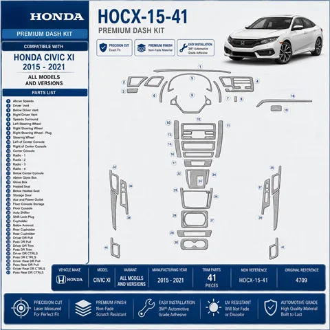 Honda Civic XI 2015-2021 kit rivestimento cruscotto e interni 3D 41 pezzi
