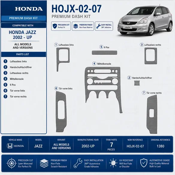 Honda Jazz 2002-in poi kit rivestimento cruscotto e interni 3D 7 pezzi