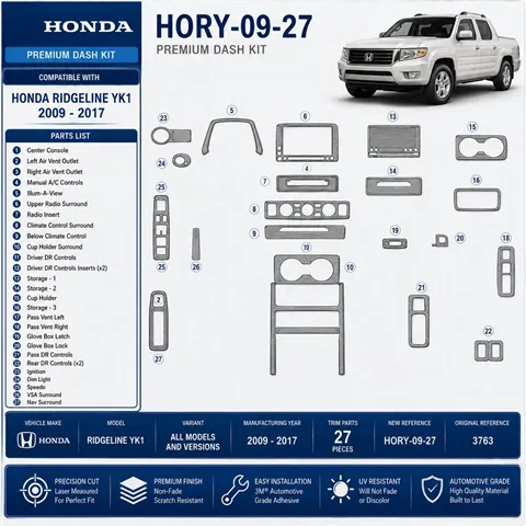 Honda Ridgeline YK1 2009-2017 kit rivestimento cruscotto e interni 3D 27 pezzi