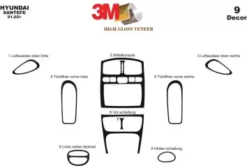 Hyundai Santafe 06.02 - 06.06 Kit Rivestimento Cruscotto all'interno del veicolo Cruscotti personalizzati 9-Decori Hyundai Santafe 06.02 - 06.06 Kit Rivestimento Cruscotto all'interno del veicolo Cruscotti personalizzati 9-Decori