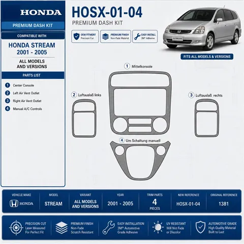 Honda Stream 2001-2005 kit rivestimento cruscotto e interni 3D 4 pezzi