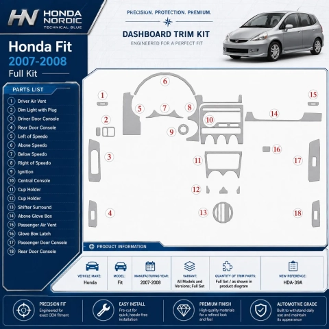 Honda Fit 2007-2008 set completo kit rivestimento cruscotto e interni 3D