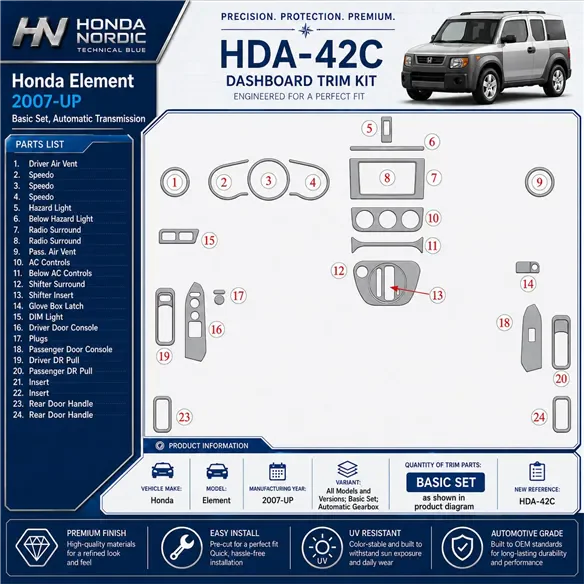 Honda Element 2007-in poi Basic Set; cambio automatico kit rivestimento cruscotto e interni 3D