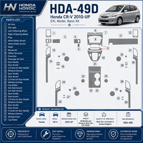 Honda CR-V 2010-in poi Basic Set; EXL Model kit rivestimento cruscotto e interni 3D