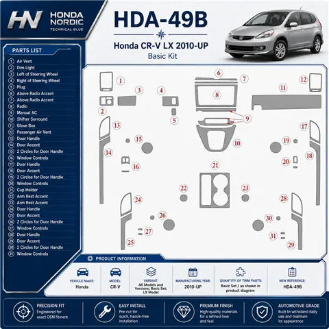 Honda CR-V 2010-in poi Basic Set; LX Model kit rivestimento cruscotto e interni 3D