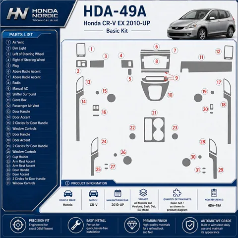 Honda CR-V 2010-in poi Basic Set; EX Model kit rivestimento cruscotto e interni 3D