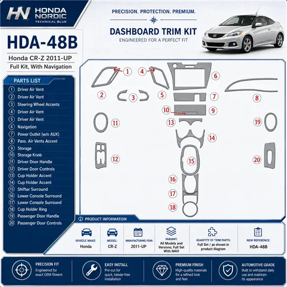 Honda CR-Z 2011-in poi set completo con navigatore kit rivestimento cruscotto e interni 3D