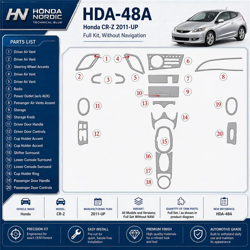 Honda CR-Z 2011-in poi set completo senza navigatore kit rivestimento cruscotto e interni 3D