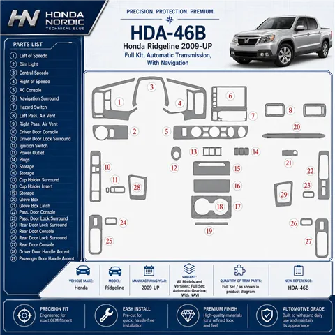 Honda Ridgeline 2009-in poi set completo; cambio automatico; con navigatore kit rivestimento cruscotto e interni 3D