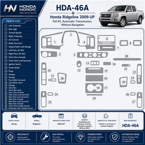 Honda Ridgeline 2009-in poi set completo; cambio automatico; senza navigatore kit rivestimento cruscotto e interni 3D