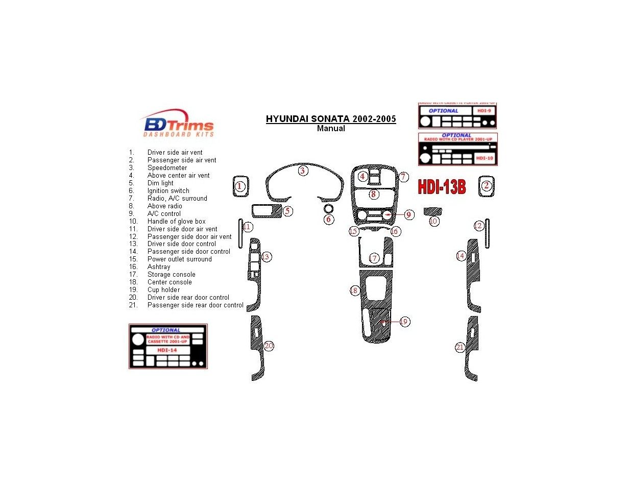 Hyundai Sonata 2002-2005 For Manual Gear Box Cruscotto BD Rivestimenti interni Hyundai Sonata 2002-2005 For Manual Gear Box Cruscotto BD Rivestimenti interni