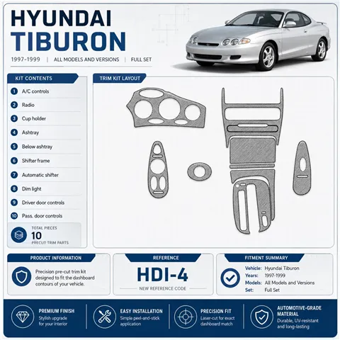 Hyundai Tiburon 1997-1999 set completo kit rivestimento cruscotto e interni 3D 10 pezzi