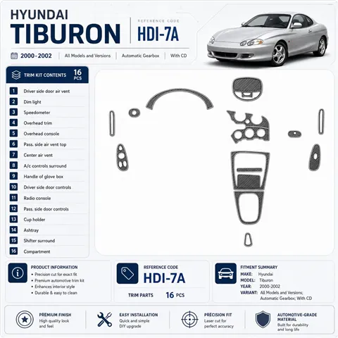 Hyundai Tiburon 2000-2002 cambio automatico; con CD kit rivestimento cruscotto e interni 3D 16 pezzi