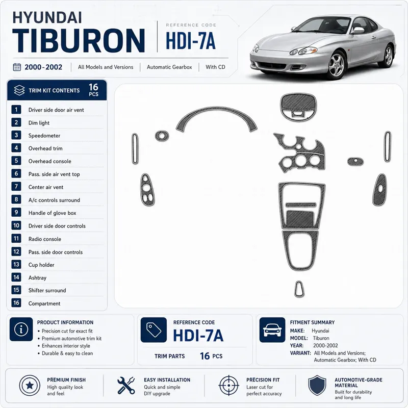 Hyundai Tiburon 2000-2002 cambio automatico; con CD kit rivestimento cruscotto e interni 3D 16 pezzi