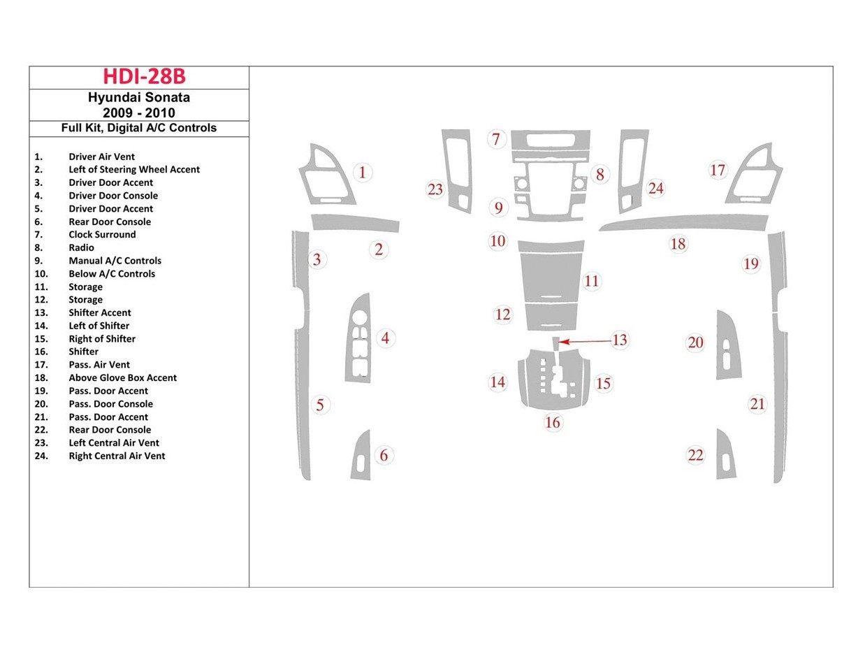 Hyundai Sonata 2009-2010 Full Set, Automatic A/C Control Cruscotto BD Rivestimenti interni