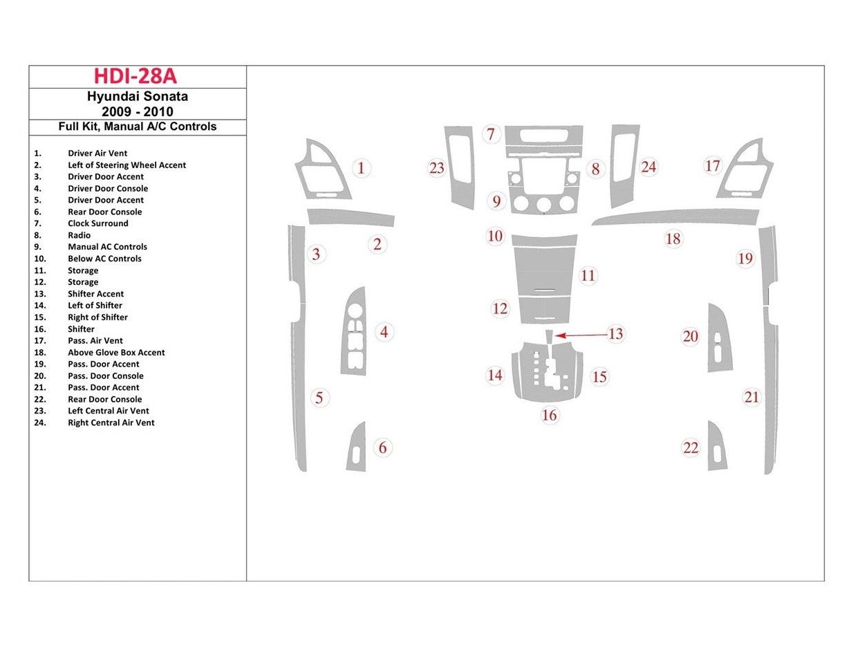 Hyundai Sonata 2009-2010 Full Set, Manual Gearbox A/C Control Cruscotto BD Rivestimenti interni