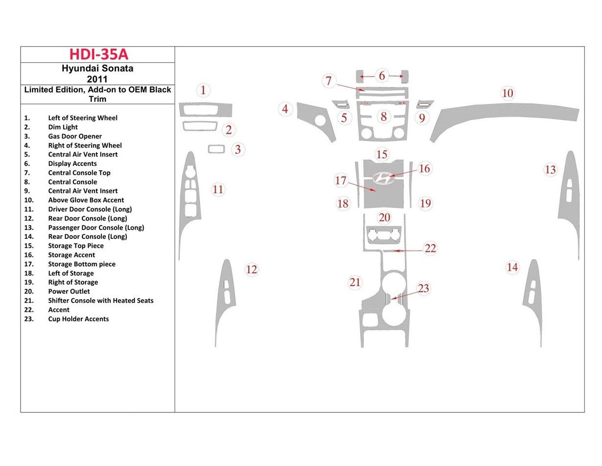 Hyundai Sonata 2011-UP Limited Edition, Add-On to OEM Black Trim Cruscotto BD Rivestimenti interni Hyundai Sonata 2011-UP Limited Edition, Add-On to OEM Black Trim Cruscotto BD Rivestimenti interni
