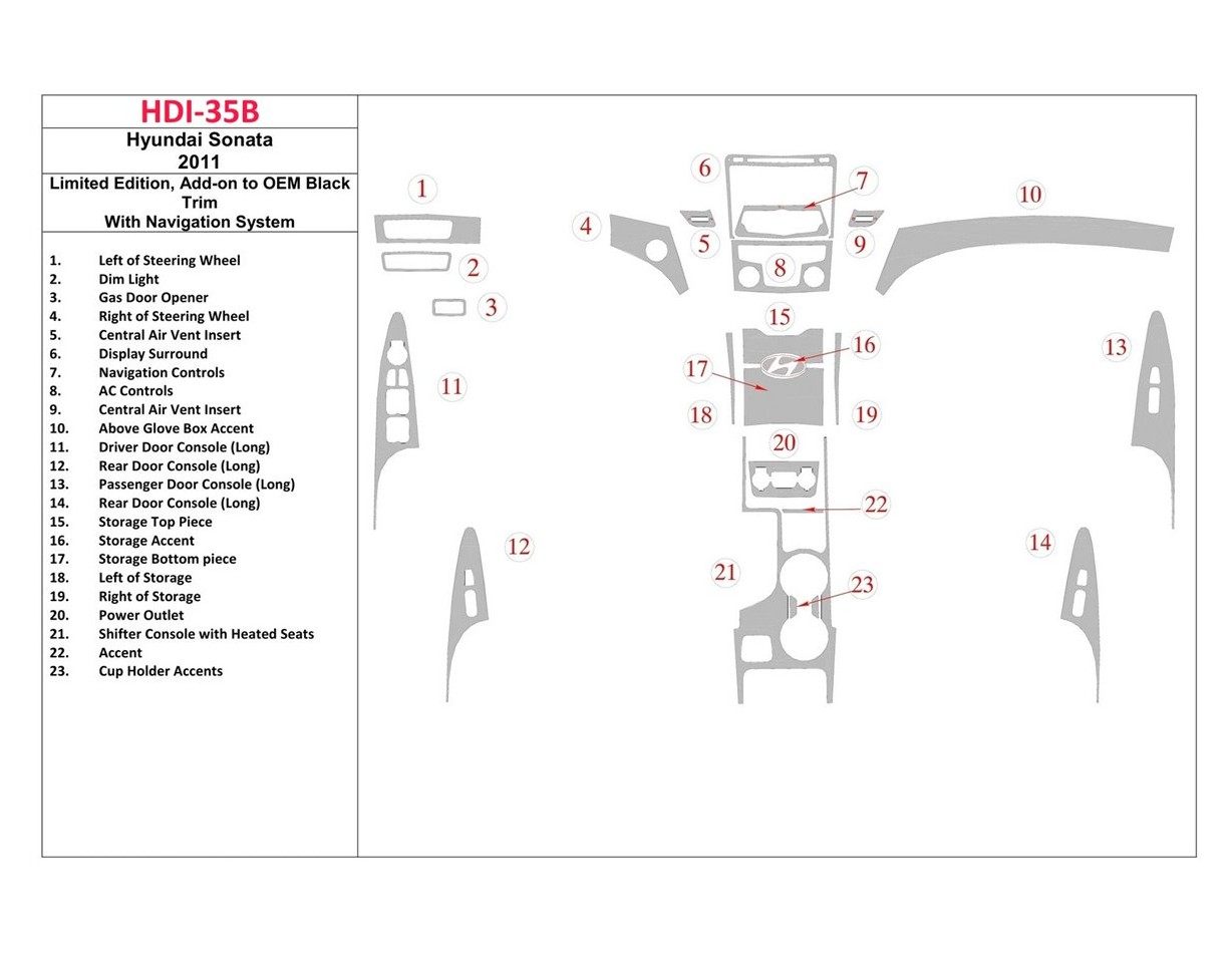 Hyundai Sonata 2011-UP Limited Edition, Add-On to OEM Black Trim, With NAVI system Cruscotto BD Rivestimenti interni