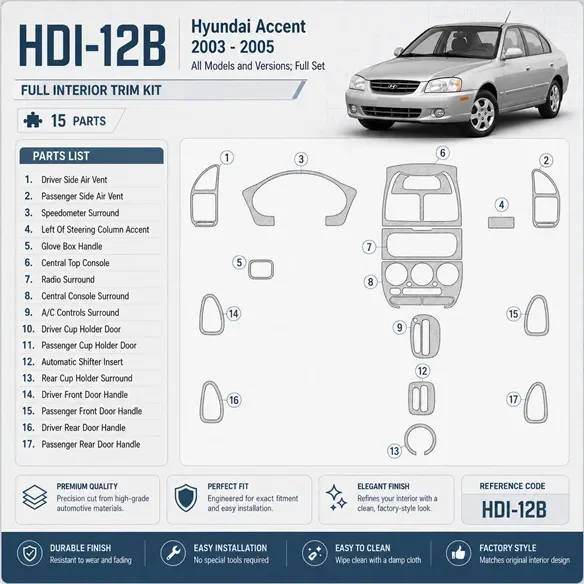 Hyundai Accent 2003-2005 set completo kit rivestimento cruscotto e interni 3D 15 pezzi