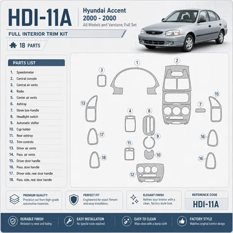 Hyundai Accent 2000-2000 set completo kit rivestimento cruscotto e interni 3D 18 pezzi