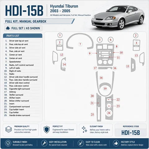Hyundai Tiburon 2003-2005 set completo; cambio manuale kit rivestimento cruscotto e interni 3D