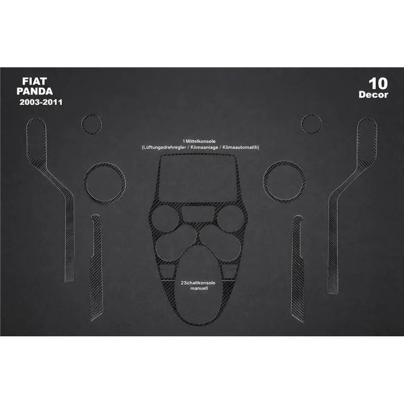 Fiat Panda 2003-2011 kit cruscotto 3D, 10 pezzi