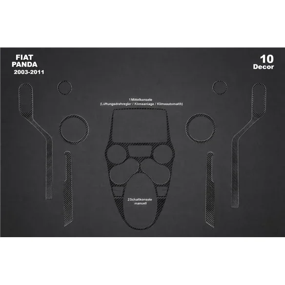 Fiat Panda 2003-2011 kit cruscotto 3D, 10 pezzi