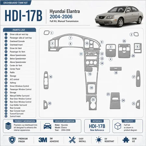 Hyundai Elantra 2004-2006 set completo; cambio manuale kit rivestimento cruscotto e interni 3D 2